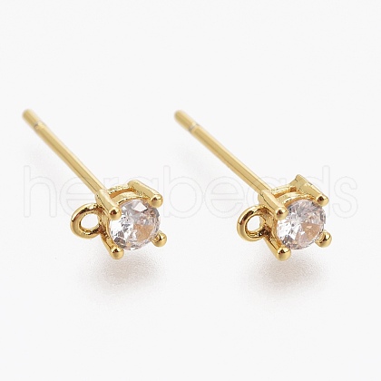 Brass Micro Pave Clear Cubic Zirconia Stud Earring Findings ZIRC-L098-043G-1