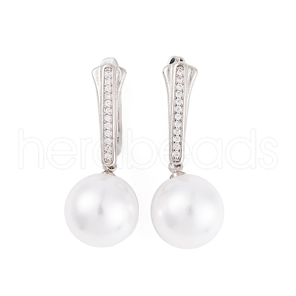 Rack Plating Brass Clear Cubic Zirconia ABS Pearl Earrings EJEW-S219-15P-06-1