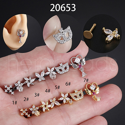 Stainless Steel Micro Pave Clear Cubic Zirconia Threadless Labrets WGBE4CC-09-1