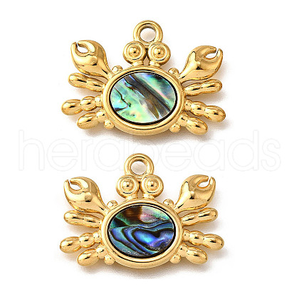 304 Stainless Steel Pave Natural Paua Shell Pendants STAS-C122-21A-01G-1