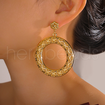 Elegant and Stylish Brass Flat Round Dangle Stud Earrings XW3901-1