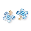 Brass Printing Acrylic Butterfly Dangle Stud Earrings EJEW-JE06431-03-4