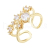 Clear Cubic Zirconia Flower Open Cuff Ring RJEW-G261-14G-3