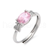 Mother's Day Rings Adjustable Brass with Cubic Zirconia Solitaire Rings RJEW-B056-07-1