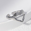 Stainless Steel Heart Hands Open Cuff Ring for Women HEAR-PW0001-090P-9-1