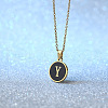 Alloy Black Enamel Disc with Initial Pendant Necklaces for Women WGEDF6F-25-1