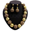 Alloy & Wood & CCB Plastic Round Beaded Necklaces & Stud Dangle Earrings Sets FS-WGB5D6A-02-3