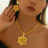 Elegant Vintage Casual Brass Flower Stud Earrings & Pendant Necklaces Set for Women IB9280-4