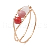 4Pcs Copper Wire Wrapped Natural & Synthetic Gemstone Round Beaded Finger Rings for Women RJEW-JR00738-S-3