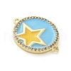 Brass Micro Pave Clear Cubic Zirconia Flat Round with Star Connector Charms KK-Z095-02G-2