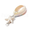 Starfish Synthetic Turquoise Beads & Printed Cowrie Shell Copper Wire Wrapped Pendants PALLOY-JF03953-02-5