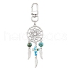 4Pcs Woven Net/Web with Wing Alloy & Synthetic Turquoise Cross Round Pendant Decoration HJEW-JM03055-4