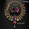 Rectangle Brass with Rhinestone Pendant Necklace & Stud Earring FS-WG11BAE-01-2