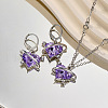 Heart Alloy with Glass Pendant Necklace & Hoop Earring FS-WG91246-01-3