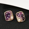Rectangle Brass Natural Freshwater Pearl Stud Earrings EJEW-U072-03G-2
