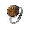Half Round Natural Tiger Eye Finger Rings X-RJEW-M062-01P-08-3