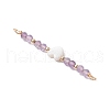 Round Faceted Natural Mixed Stone & Heart Natural Freshwater Shell Beaded Connector Charms PALLOY-JF03558-4