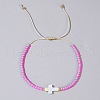 Glass Seed Beads & Brass Braided Beaded Bracelets TV0952-3-1