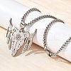 Punk Style 304 Stainless Steel Laser Cut Cattle Head Pendant Box Chain Necklaces for Women Men NJEW-E156-04P-1