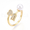Brass Micro Pave Clear Cubic Zirconia Cuff Rings for Women KK-T074-02G-4