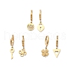 3 Pair 3 Style Clover & Lock & Key & Triangle & Flat Round Asymmetrical Earrings EJEW-B020-01G-1