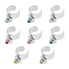 Mother's Day 8Pcs 8 Color Birthstone Rhinestone & 201 Stainless Steel Flat Round Charm Rings Set RJEW-AB00004-1