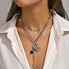 2Pcs Heart Brass Black Enamel Pendant 3 Layer Necklaces for Women FS-WGFF7B3-01-2