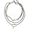 3Pcs Plastic Pearl Round Beaded & Alloy Oval Link Chain Pendant 3 Layer Necklaces for Women FS-WG4C125-02-3