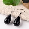 Natural Dyed & Heated Black Agate Teardrop Dangle Earrings EJEW-J086-02-1