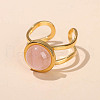 304 Stainless Steel & Rose Quartz Cuff Rings FS-WGDE3F0-17-1
