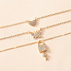 Heart & Butterfly & Lock & Key Zinc Alloy Crystal Rhinestone 3 Layers Pendant Necklaces FS-WGEE0B8-01-3