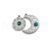 2Pcs 2 Styles 304 Stainless Steel Pave Dyed Synthetic Turquoise and Malachite Pendants STAS-H235-02P-1