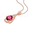 Teardrop 925 Sterling Silver Pave Natural Red Tourmaline Pendant Necklaces for Women FS-WG59C11-01-5