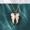 304 Stainless Steel with Plastic Imitation Shell Wing Pendant Necklaces for Women NJEW-Z065-01G-3