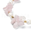 Natural Rose Quartz Chips & Pearl Beaded Bracelet BJEW-TA00349-04-2