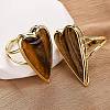 Heart Natural Tiger Eye Finger Rings RJEW-M076-03G-11-4