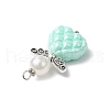 Opaque Acrylic Beads with Iron Flat Head Pins and ABS Plastic Imitation Pearl Round Beads and Tibetan Style Beads Pendants PALLOY-JF03810-5