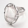 Adjustable Oval Gemstone Wide Band Rings RJEW-L062-01D-2