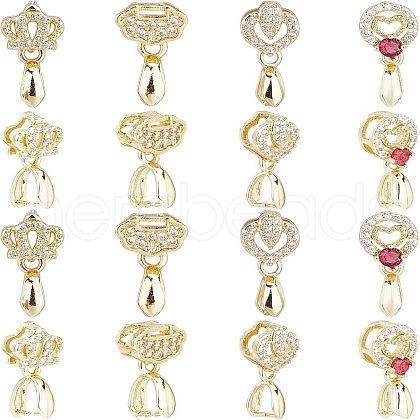 SUPERFINDINGS 16Pcs 4 Style Brass Micro Pave Cubic Zirconia Ice Pick Pinch Bails ZIRC-FH0001-08-1