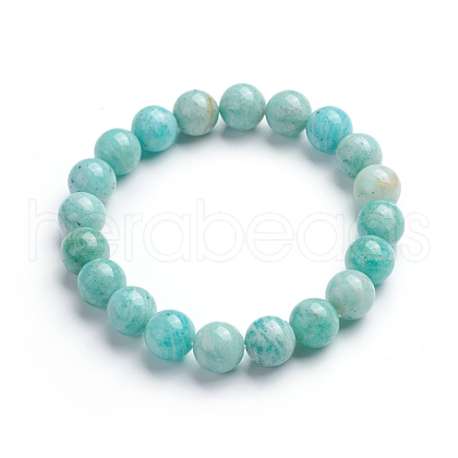 Natural Amazonite Stretch Bracelets BJEW-E373-10mm-09-1