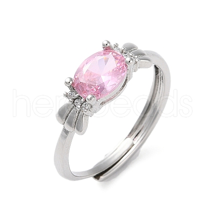 Mother's Day Rings Adjustable Brass with Cubic Zirconia Solitaire Rings RJEW-B056-07-1