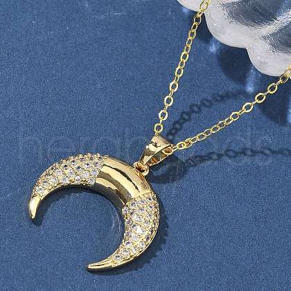 Brass Micro Pave Clear Cubic Zirconia Pendant Necklaces for Women NJEW-S449-01A-G-1