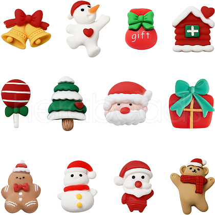 SUNNYCLUE 72Pcs 12 Styles Christmas Theme Opaque Resin Cabochons FIND-SC0011-35-1