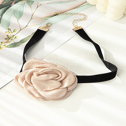 3D Flower Polyester Fiber Black Velvet Cord Choker Necklaces FS-WG3FF9D-12-1