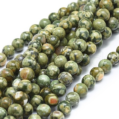 Natural Rhyolite Jasper Beads Strands X-G-F674-03A-8mm-1