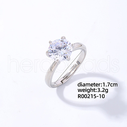 Mother's Day Rings Square Platinum Brass Adjustable Ring with Cubic Zirconia EG7863-7-1