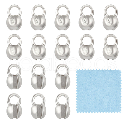 BENECREAT 925 Sterling Silver Bead Tips with Suede Fabric Square Silver Polishing Cloth FIND-BC0013-10A-1