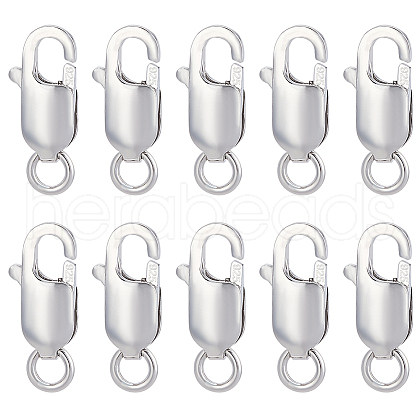BENECREAT 10Pcs Rhodium Plated 925 Sterling Silver Lobster Claw Clasps STER-BC0001-59-1