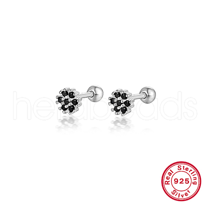 Anti-Tarnish Rhodium Plated Platinum 925 Sterling Silver Flower Stud Earrings TL5591-3-1