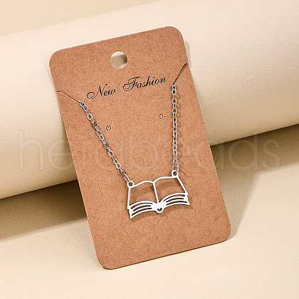 Fashionable Iron Hollow Out Book Pendant Necklaces for Women FS-WG9E5D2-02-1